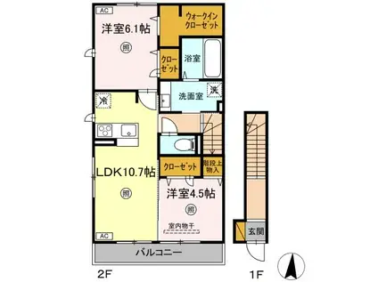 PREMIER COULEUR(2LDK/2階)の間取り写真