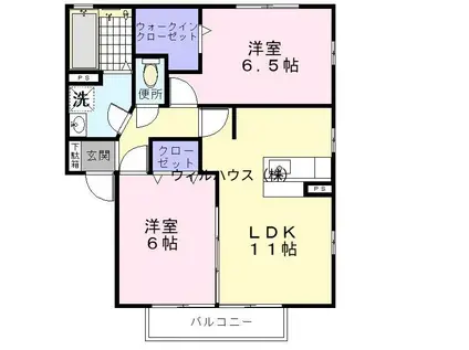 サンフィールド 6棟(2LDK/1階)の間取り写真