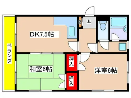 サンヴァレー田中(2DK/1階)の間取り写真