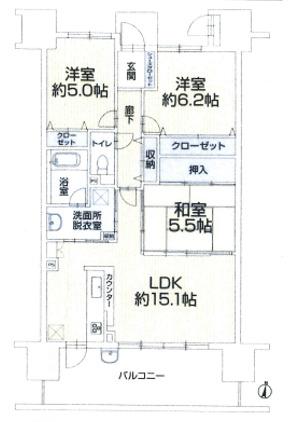 サーパス大高小南(3LDK/13階)の間取り写真
