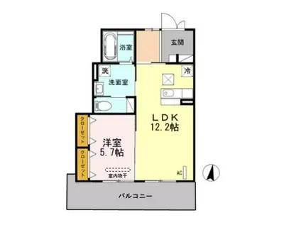 ザ・パーシモン B棟(1LDK/1階)の間取り写真