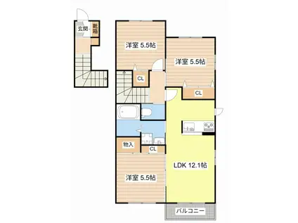 シャーメゾンコートKII(3LDK/2階)の間取り写真