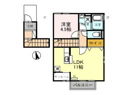 ペリプエスト・ルガール(1LDK/2階)の間取り写真