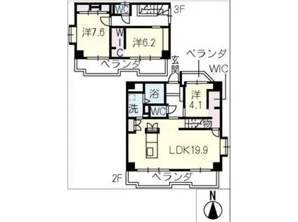 グリーンコート城山(3LDK/3階)の間取り写真
