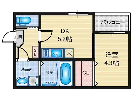ノヴァ九重町(1DK/2階)の間取り写真
