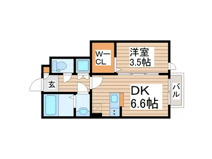 アンセル長町B(1DK/1階)の間取り写真