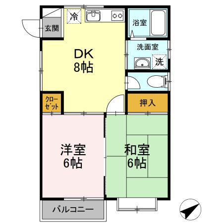 サンシャインコーポ A棟(2DK/1階)の間取り写真
