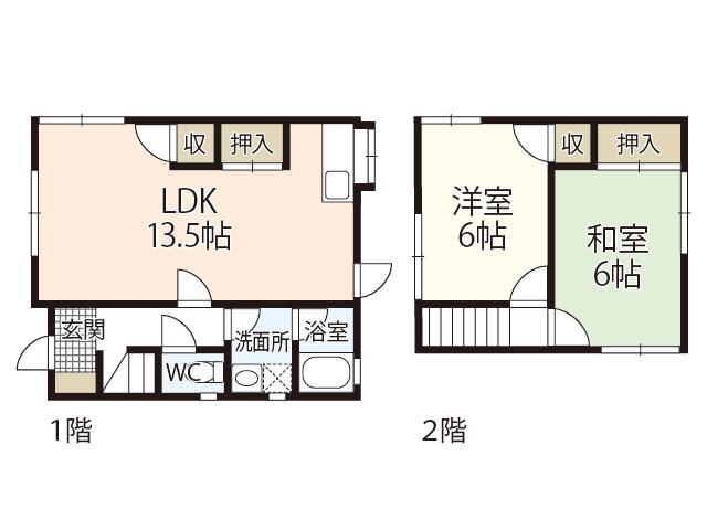 橋本メゾネット(2LDK/1階)の間取り写真