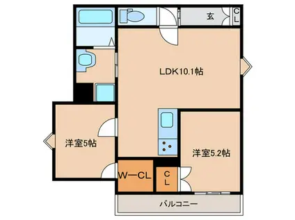 クリエオーレ誉田(2LDK/1階)の間取り写真