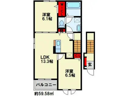 バランタインII(2LDK/2階)の間取り写真