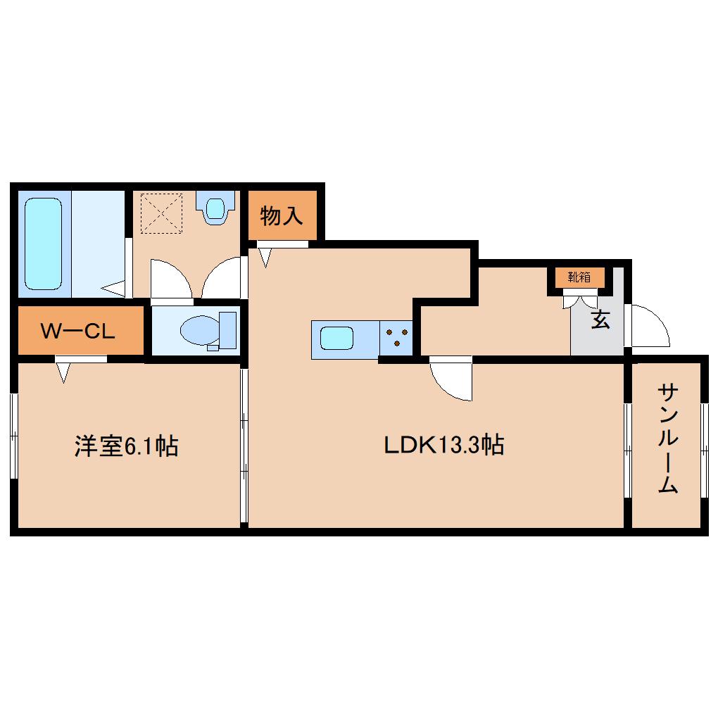 セレノ生駒II(1LDK/1階)の間取り写真