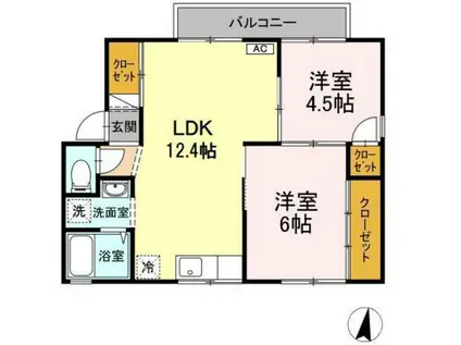 プリメーラ鶴江 I(2LDK/1階)の間取り写真