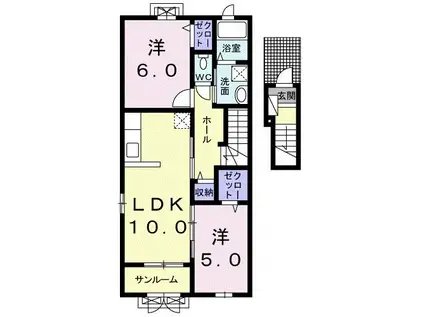 チェリー・ブロッサムR II(2LDK/2階)の間取り写真