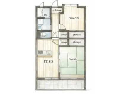 ヒルズ小名川WINGΒ(2DK/1階)の間取り写真