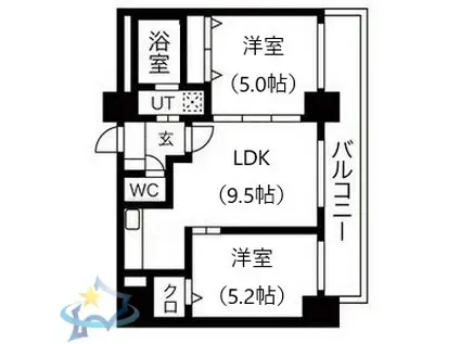 グレイスコート円山北(2LDK/10階)の間取り写真