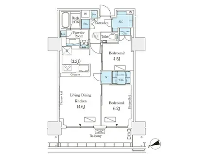 ロイヤルパークス品川(2LDK/18階)の間取り写真