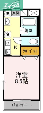 マメゾン三野(1K/2階)の間取り写真