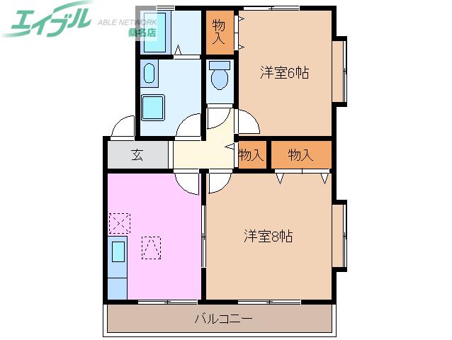 コーポハッピーメーク2(2DK/2階)の間取り写真