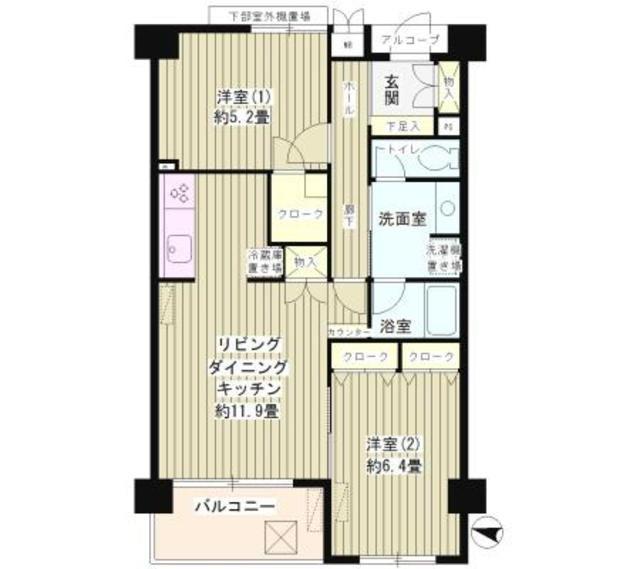 パーシモンヒルズ(2LDK/3階)の間取り写真