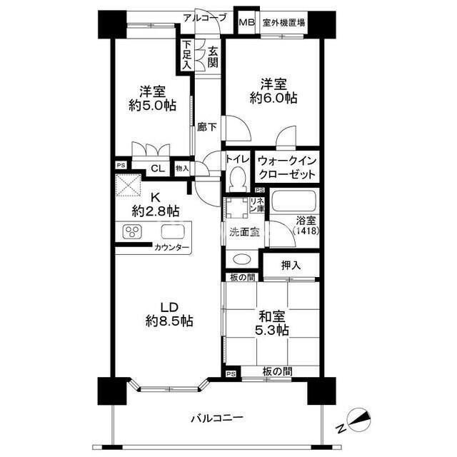 アンビシャスシティ越谷(3LDK/3階)の間取り写真