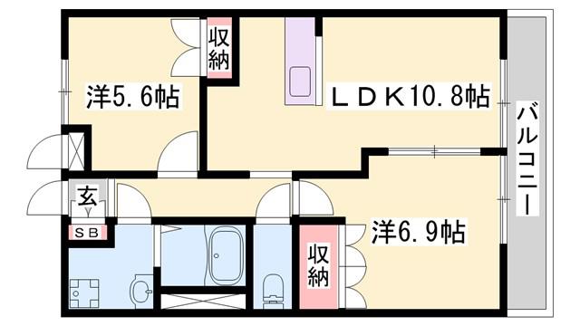 リバトゥジュ(2LDK/2階)の間取り写真