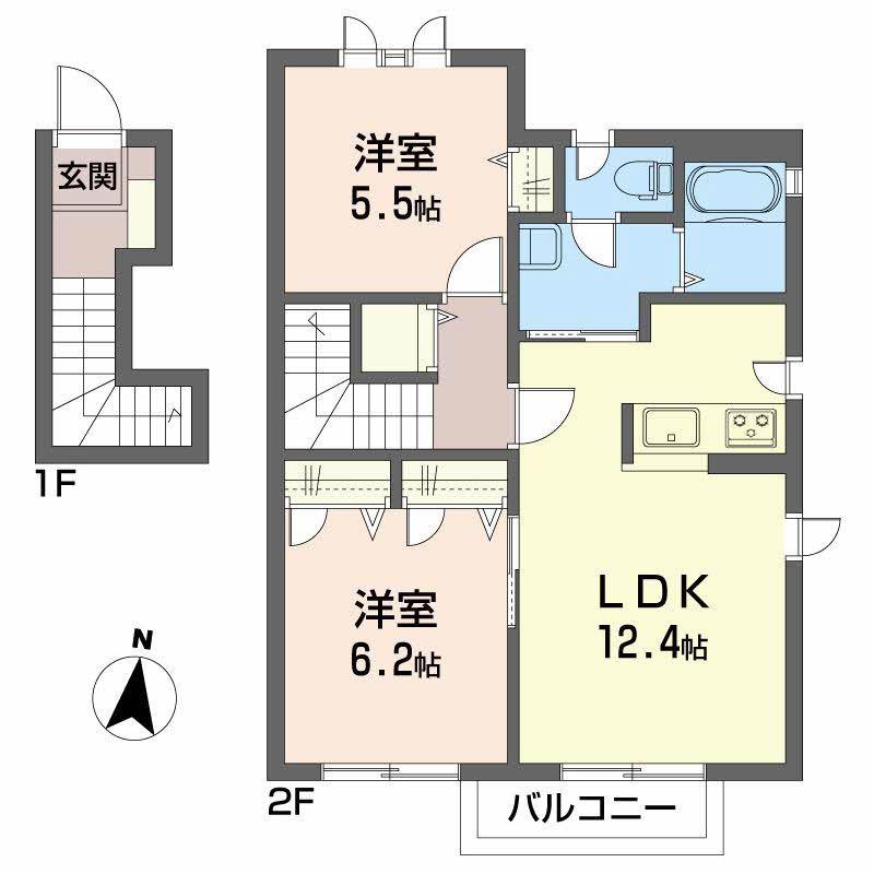 グランシャリオ カペラ(2LDK/2階)の間取り写真
