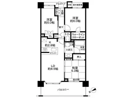 アンビシャスシティ越谷(3LDK/3階)の間取り写真