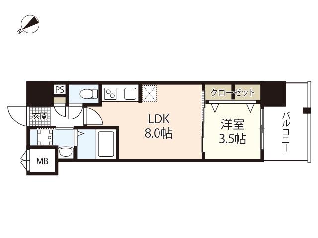 S-RESIDENCE空港通AWESOME(1LDK/4階)の間取り写真