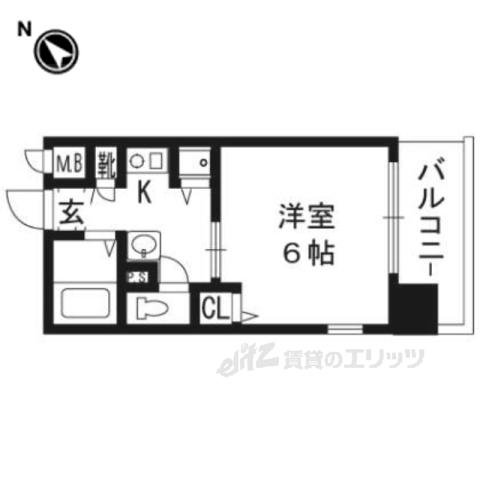 エステムコート京都河原町プレジール(1K/2階)の間取り写真