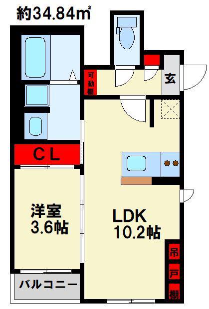 LILA城野(1LDK/2階)の間取り写真