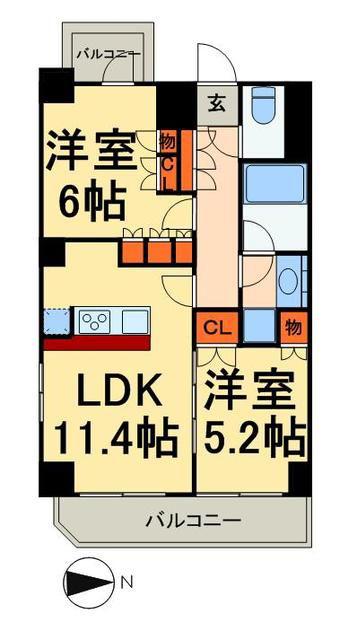 パークハビオ上野3丁目(2LDK/13階)の間取り写真