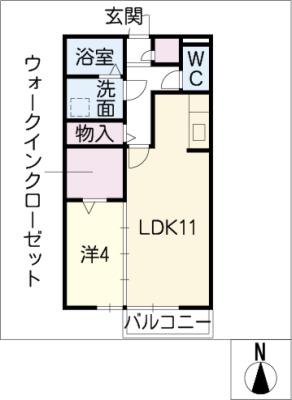 長久手ハイツ B棟(1LDK/1階)の間取り写真