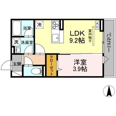 D-ROOM東深津(1LDK/3階)の間取り写真