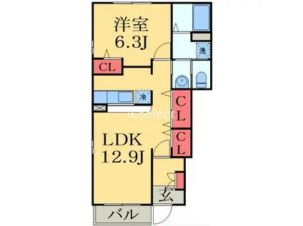フォーリーフC(1LDK/1階)の間取り写真