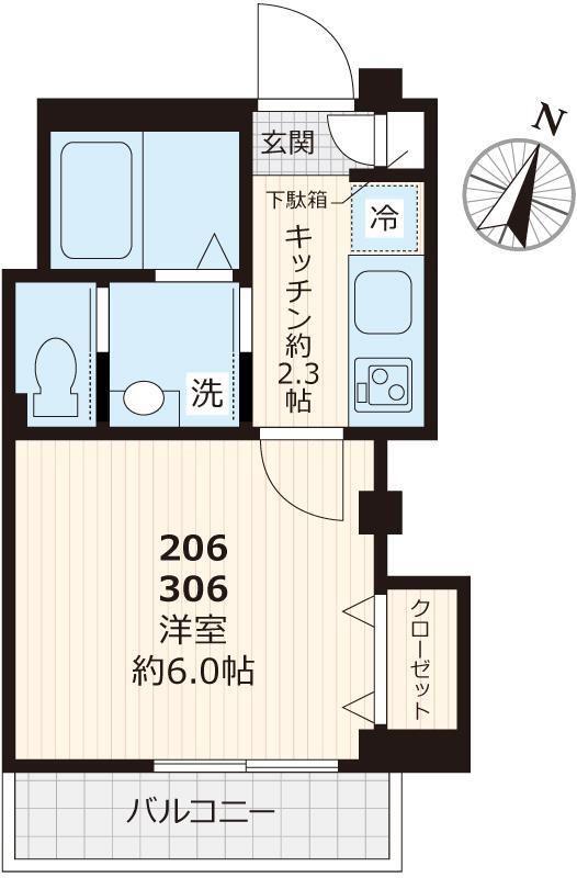 サカエレジデンス(1K/2階)の間取り写真