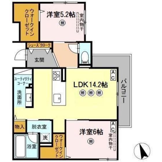 CLARUS古市橋(2LDK/2階)の間取り写真