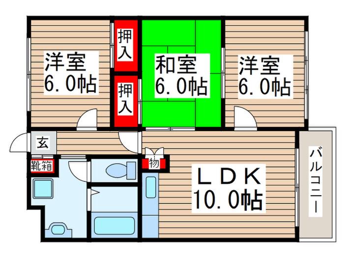 フィールドマンション(3LDK/2階)の間取り写真