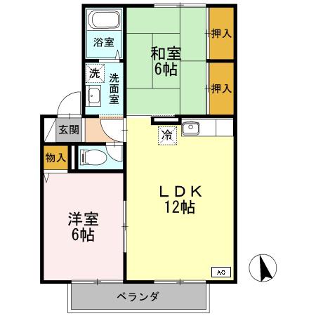 メイプルハイツ(2LDK/2階)の間取り写真