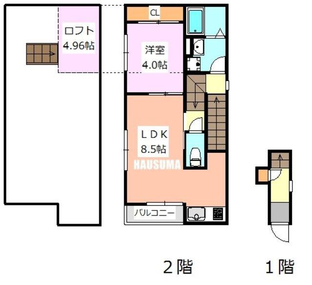 CASA FELICE A(1LDK/2階)の間取り写真