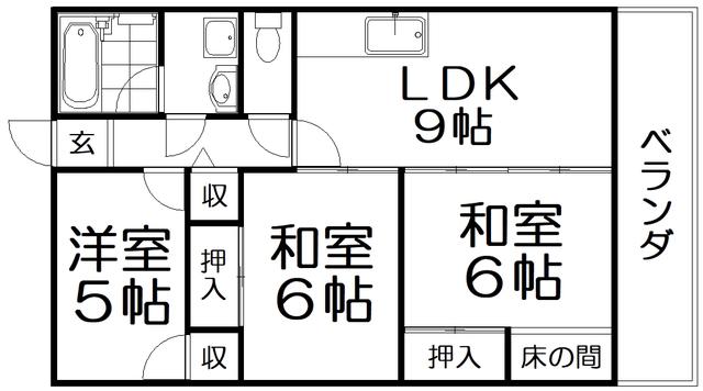 グリーンハイツ尊延寺(3LDK/3階)の間取り写真