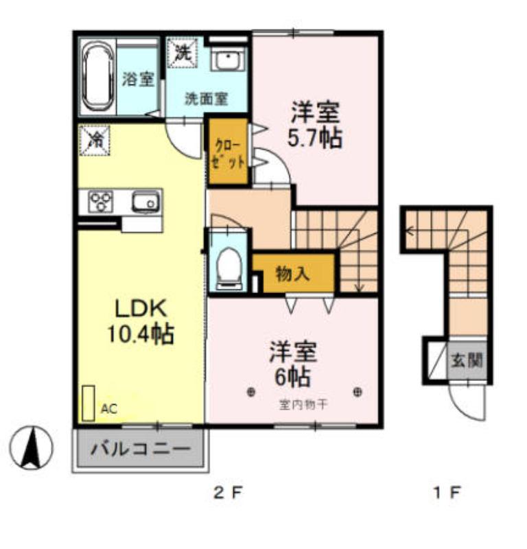 グランデI(2LDK/2階)の間取り写真
