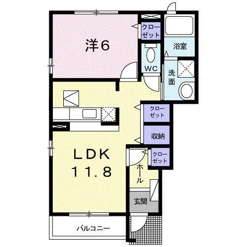 ヒルサイドユピテル(1LDK/1階)の間取り写真