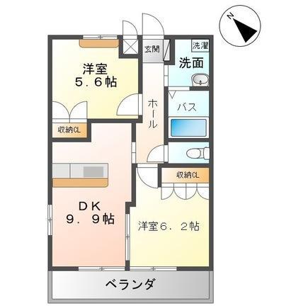 ソレイユイワネ(2DK/2階)の間取り写真
