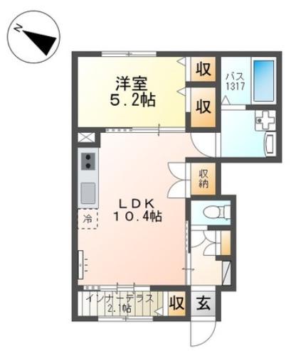 ラーバンコート大宮土屋(1LDK/1階)の間取り写真