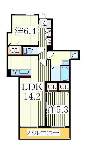 フォレットおおたか(2LDK/2階)の間取り写真