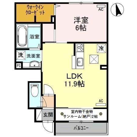 クレール山総(1LDK/1階)の間取り写真