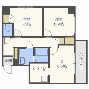フィラコート北11条(2LDK/6階)の間取り写真