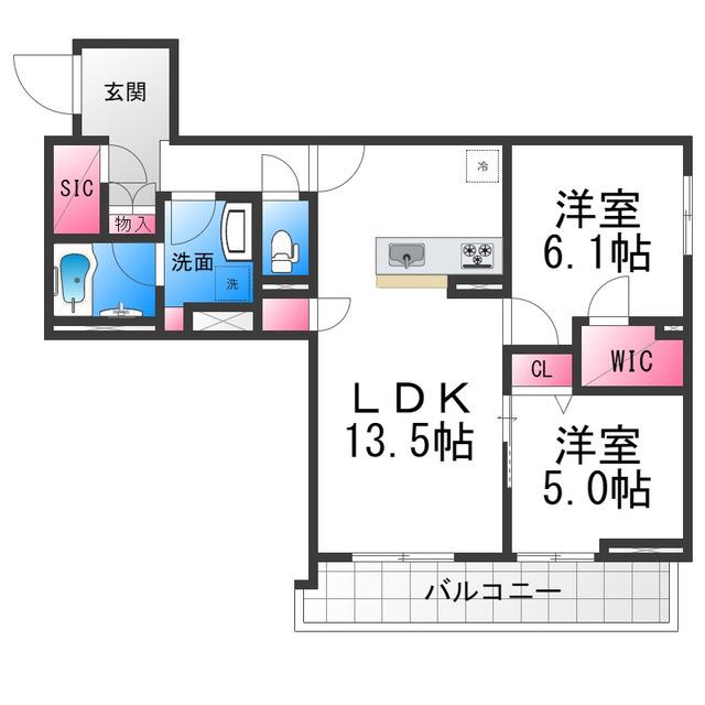 シャーメゾン静永(2LDK/3階)の間取り写真