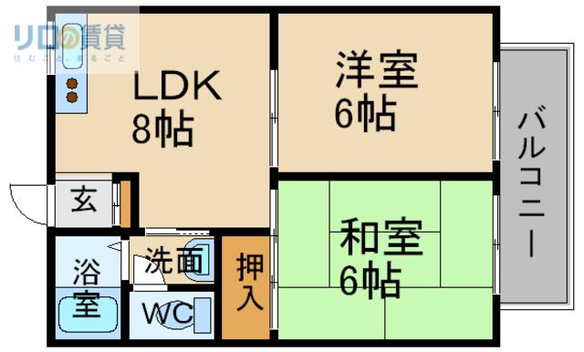 木本ハイツ(2LDK/2階)の間取り写真