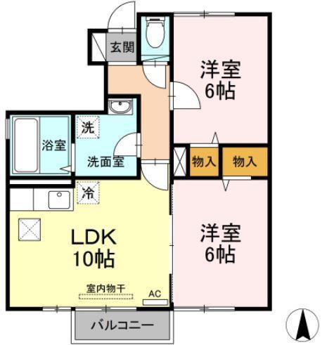 メゾン・ローズマリーB(2LDK/1階)の間取り写真